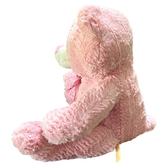 Valentine Pink Teddy Bear Plush 14" Smiling Hearts Love Gauzy Bow Girl Gift - Picture 3 of 10